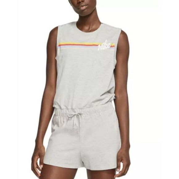 Nike Women's Gray Jumpsuit Graphic Print Romper Medium NWT - Picture 1 of 9